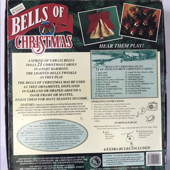 ❤️1992 Mr Christmas Lighted Musical Brass Bells - Picture 4 of 6